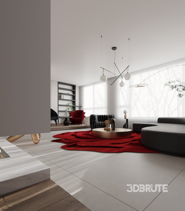 Modern living room and dining room interior scene Image 6