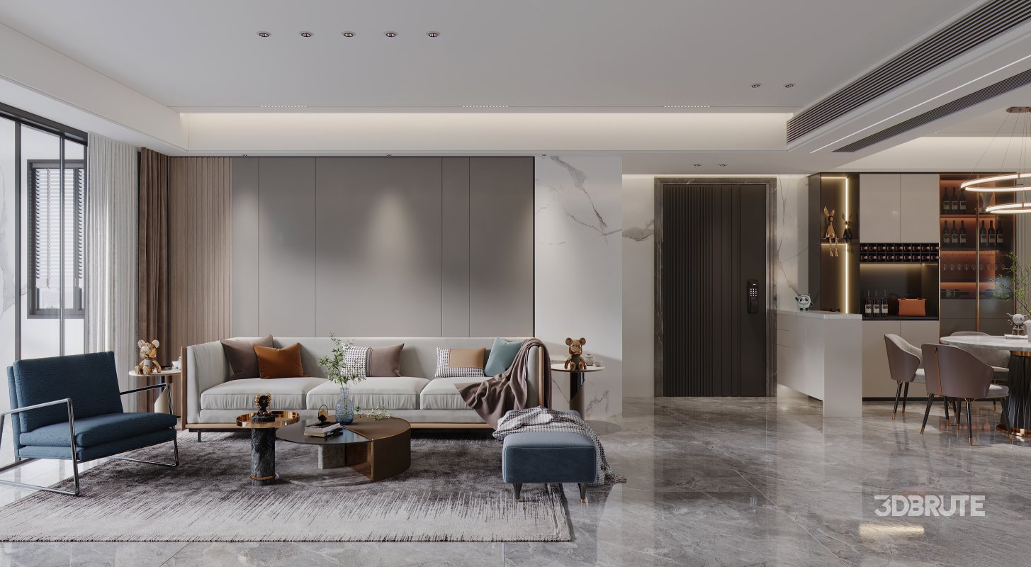 Modern living room and dining room interior scene Image 5