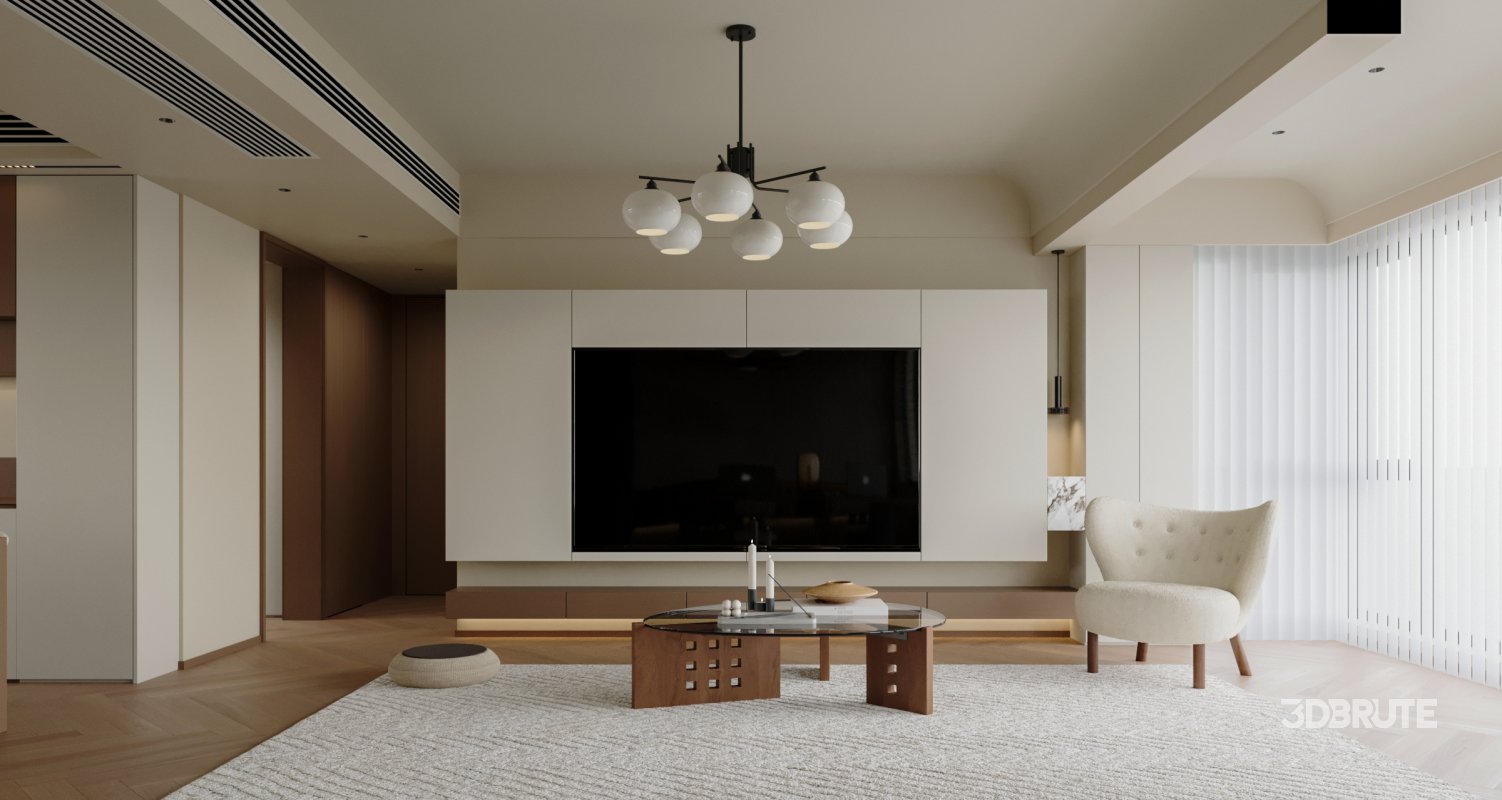 Modern living room and dining room interior scene Image 2