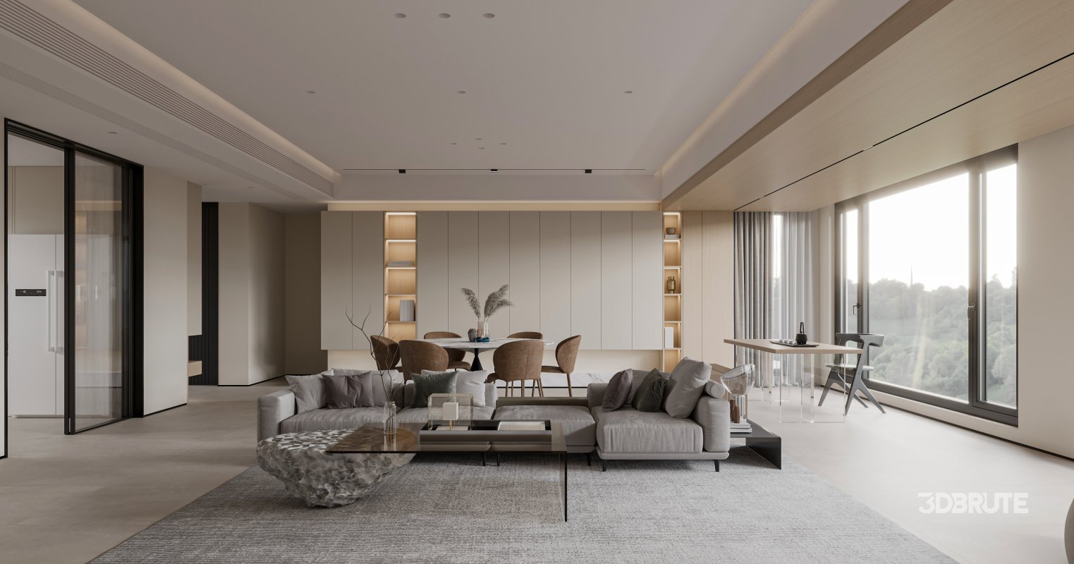 Modern living room and dining room interior scene Image 4