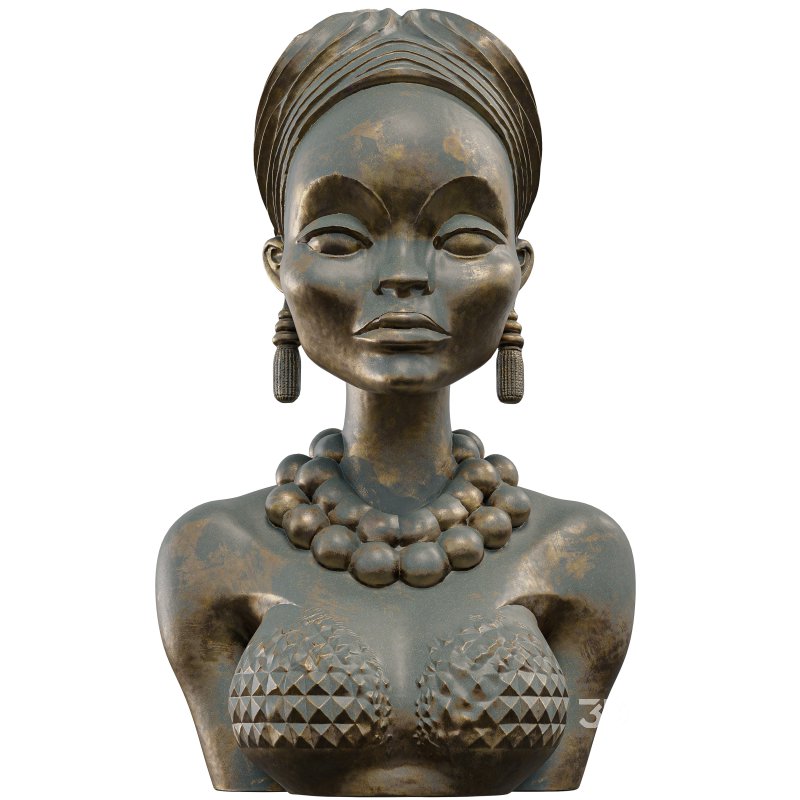 Polished Wood Bust 3D Model Stylized Female Figure Image 5