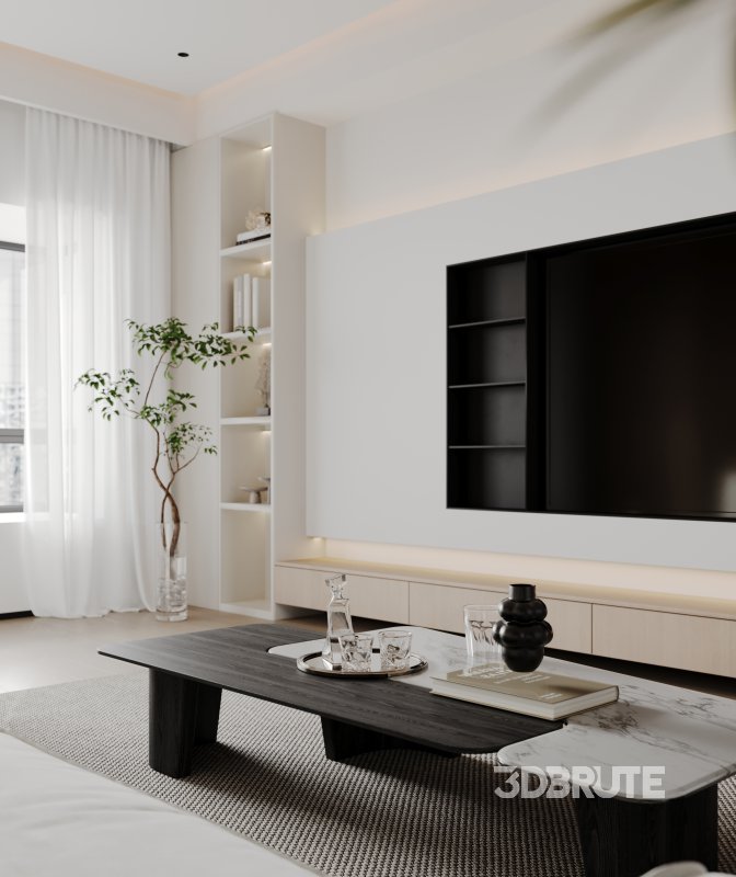 Modern living room and dining room interior scene Image 7