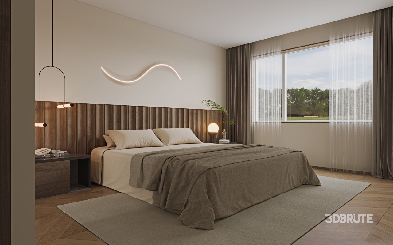 Modern living room and dining room kitchen bedroom interior scene Image 7