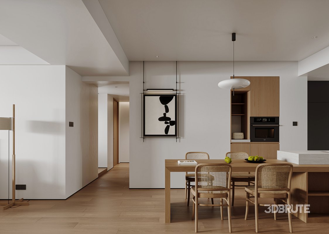 Modern living room and dining room office room interior scene Image 8