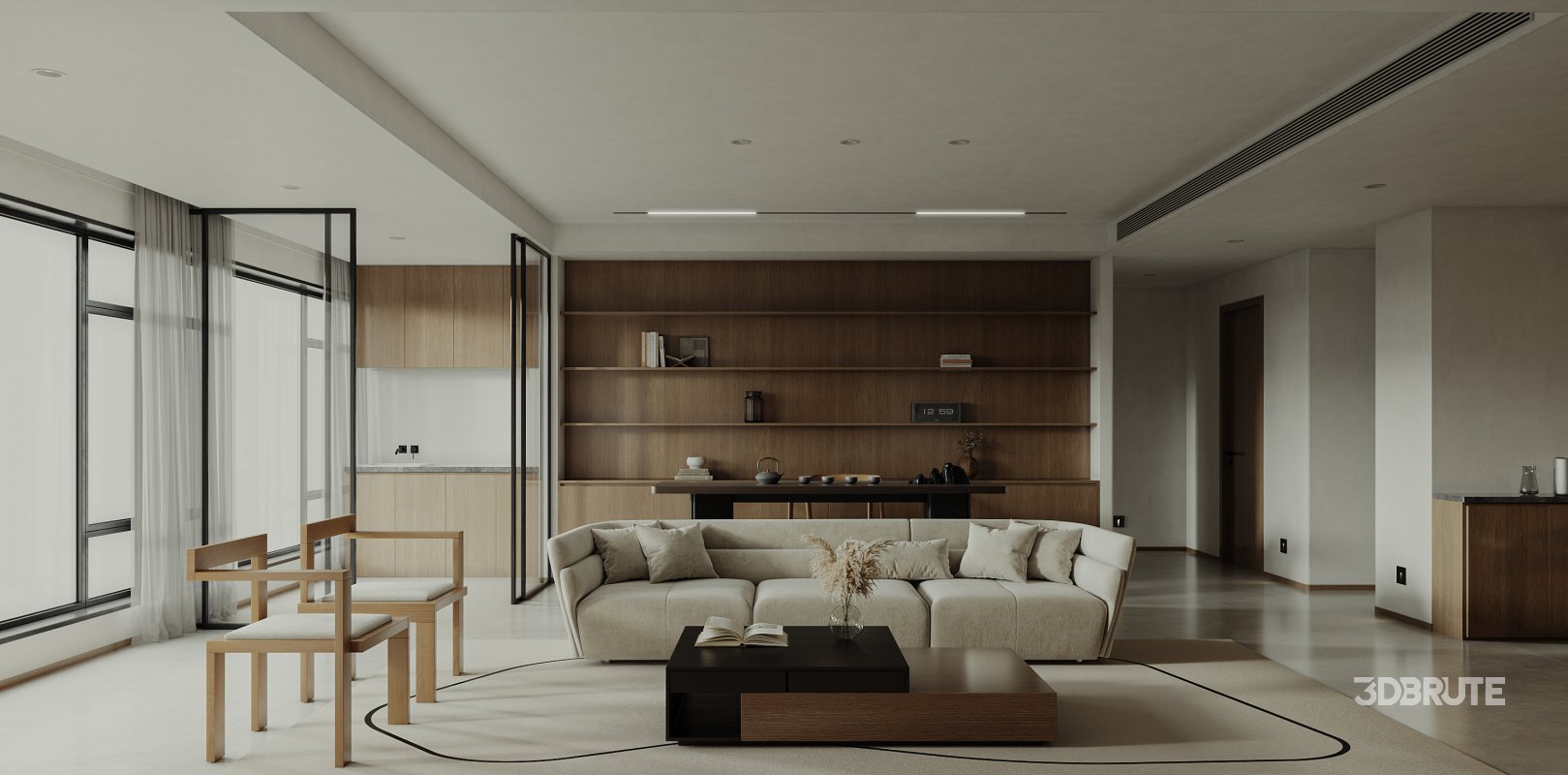 Modern living room and dining room interior scene Image 2