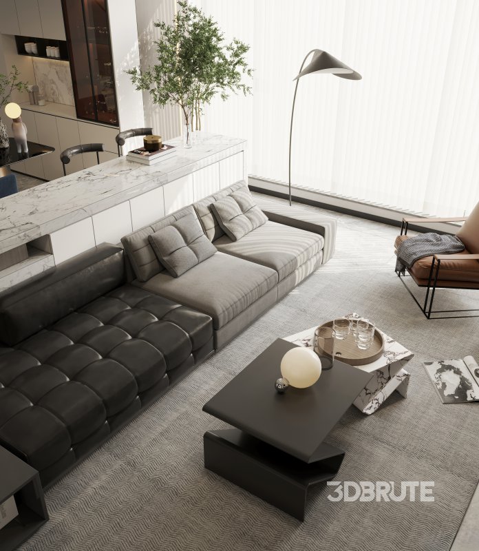 Modern living room and dining room interior scene Image 4