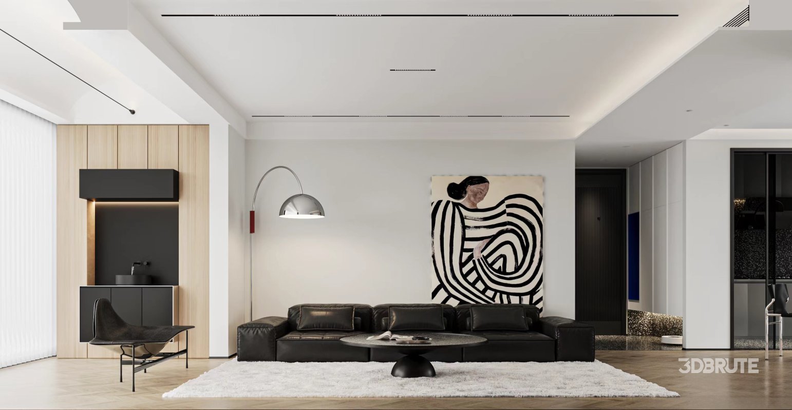 Modern living room and dining room interior scene Image 1