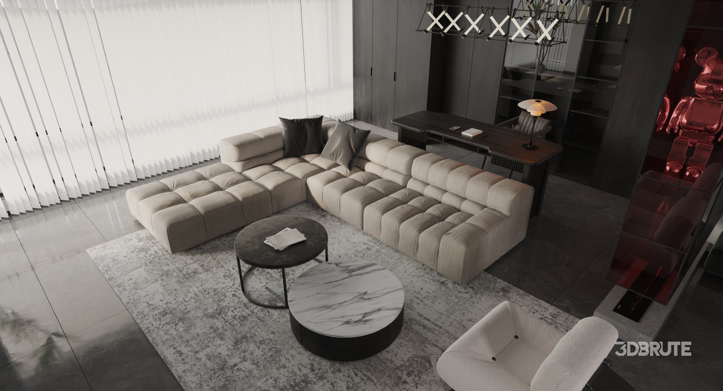 Modern living room and dining room interior scene Image 2