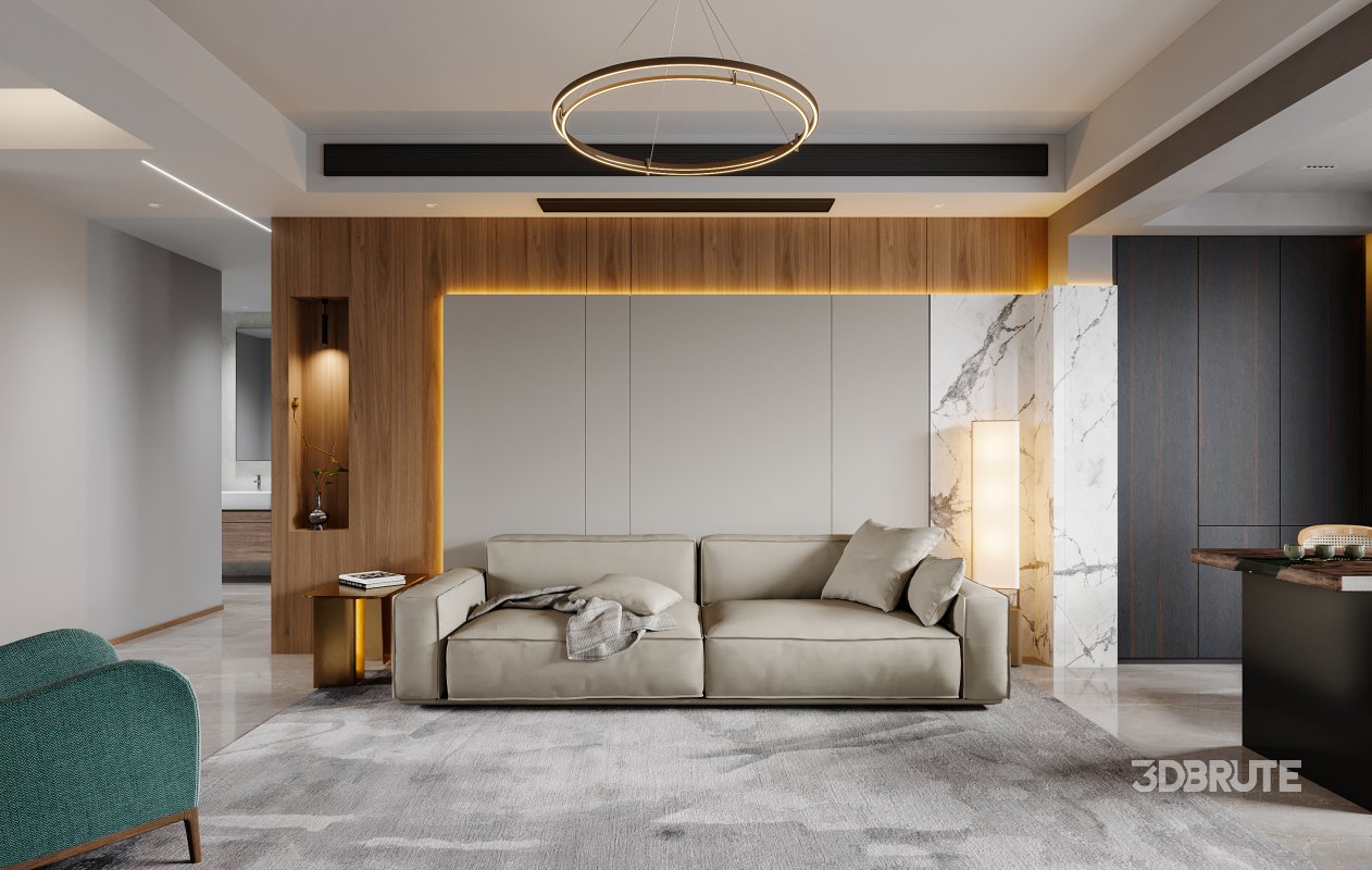 Modern living room and dining room interior scene Image 4