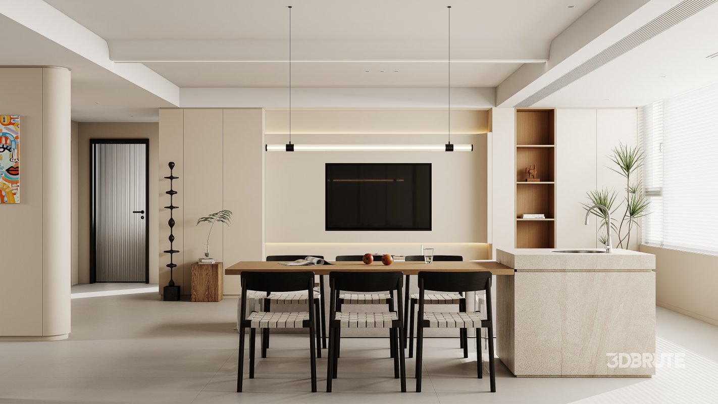 Modern living room and dining room interior scene Image 4