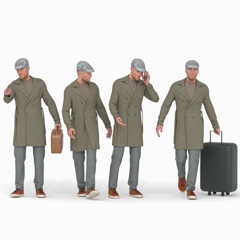 Travel Man in Trip With Coat in 04 Poses Image 4
