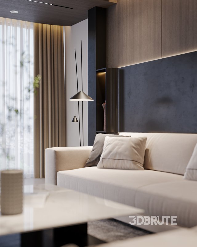 Modern living room and dining room interior scene Image 2