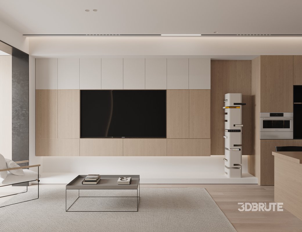 Modern living room and dining room interior scene Image 2