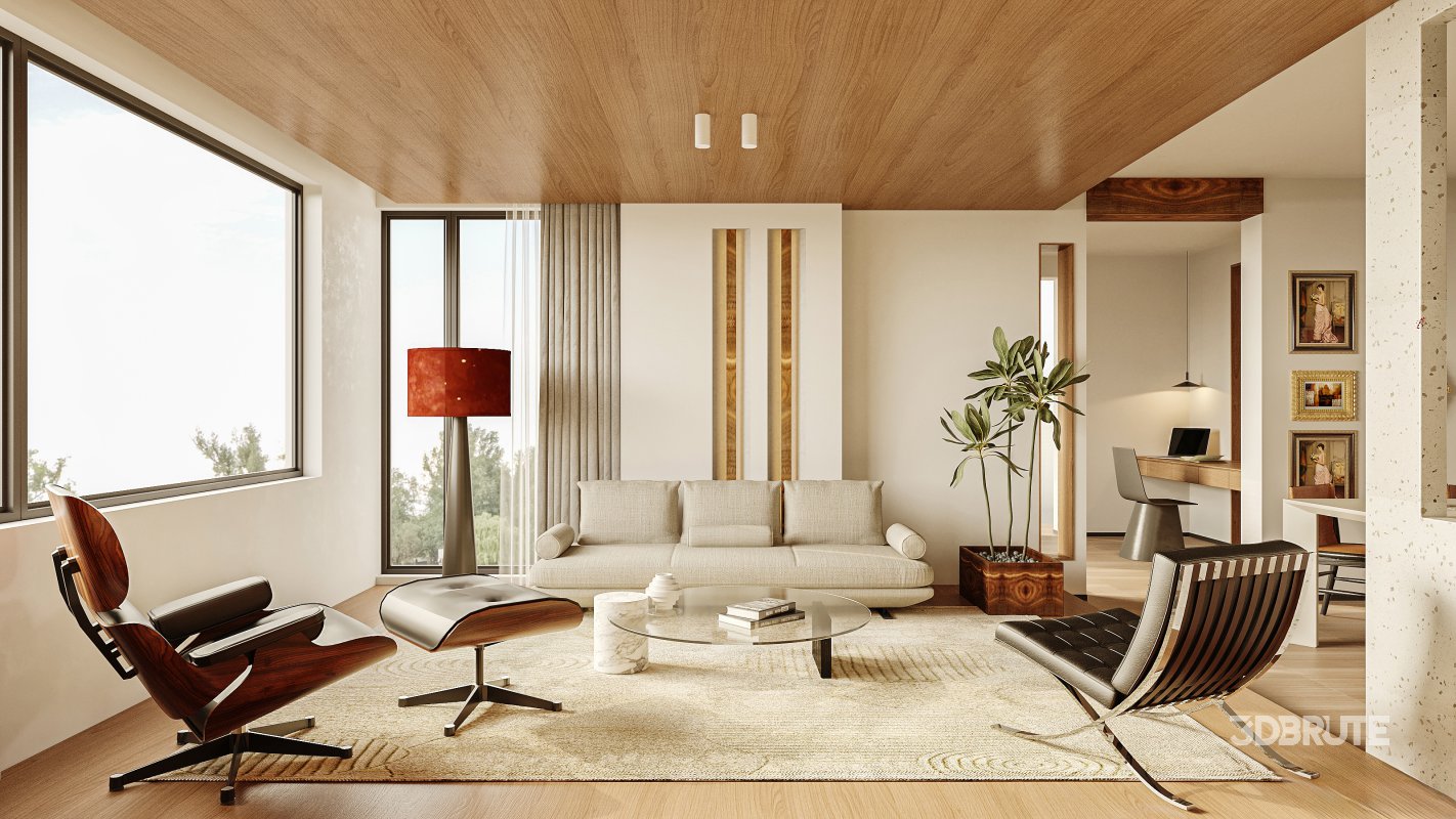 Modern living room and dining room interior scene Image 3