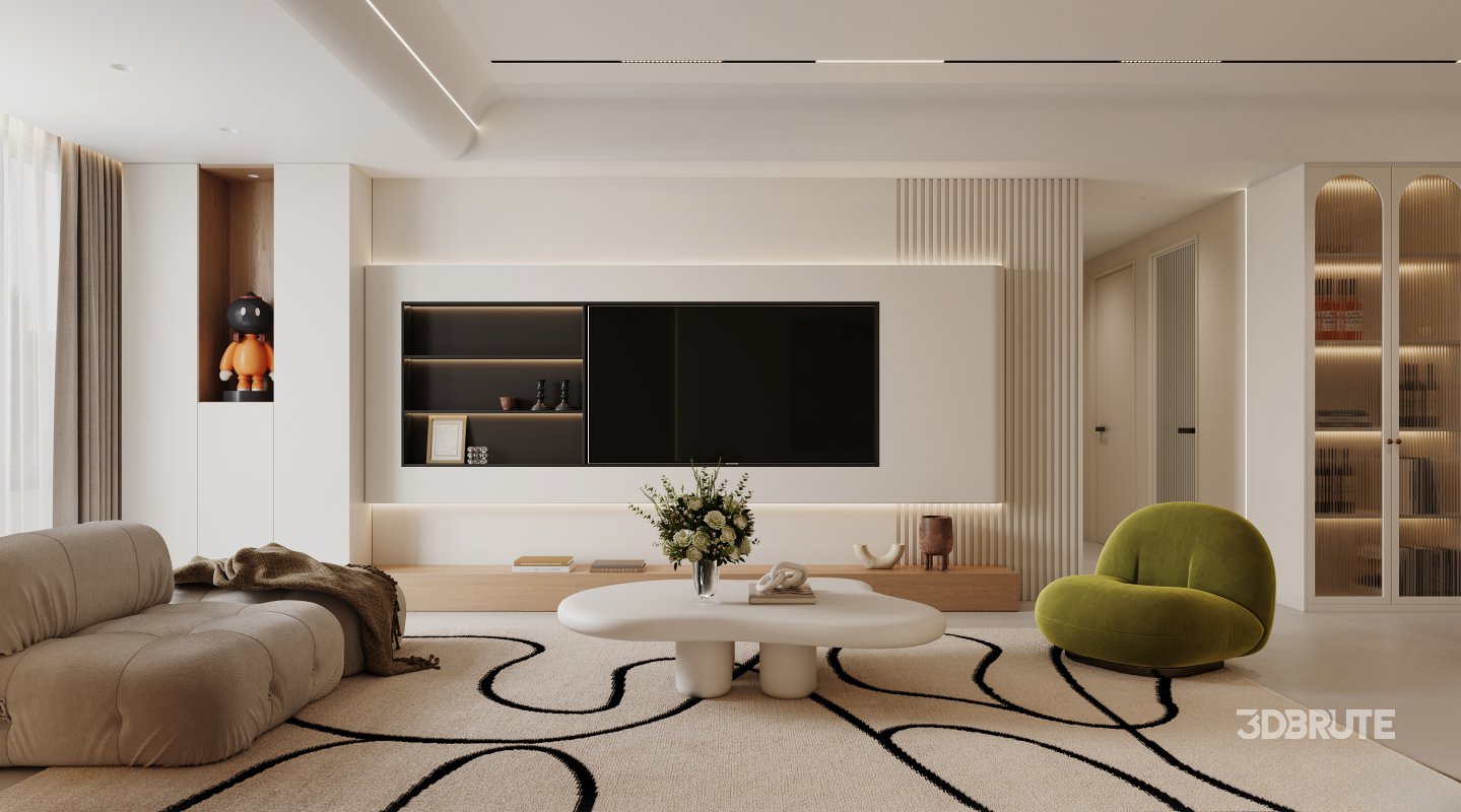 Modern living room and dining room interior scene Image 4