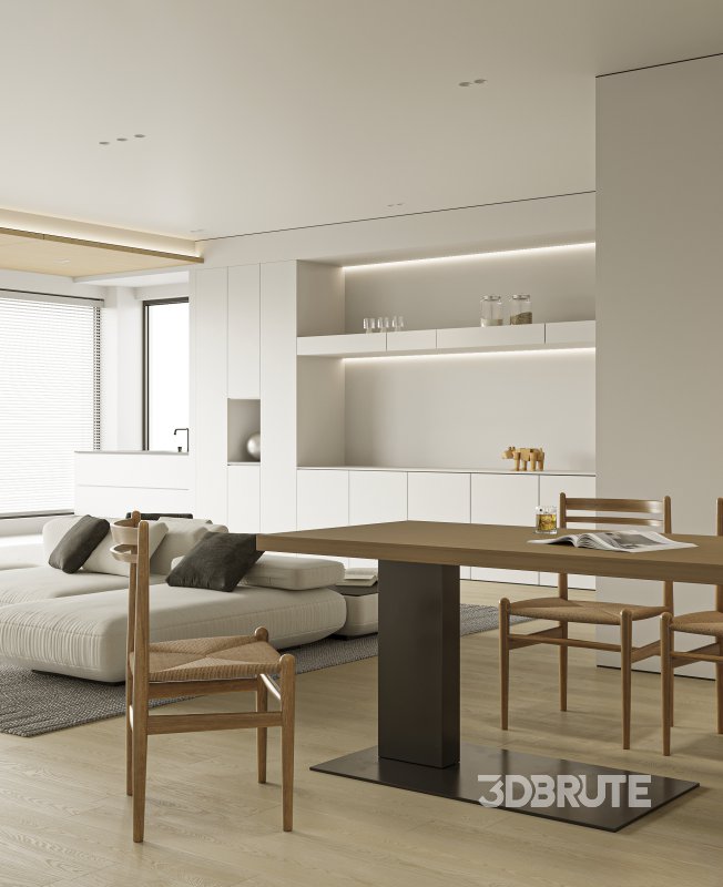 Modern living room and dining room interior scene Image 9