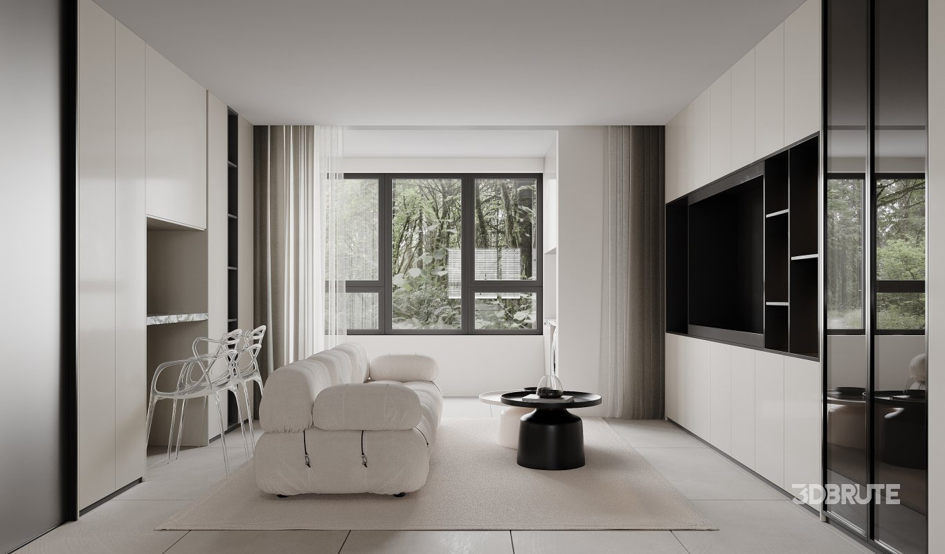 Modern living room and dining room interior scene Image 5