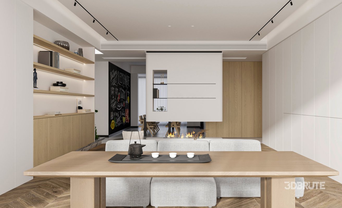 Modern living room and dining room interior scene Image 3