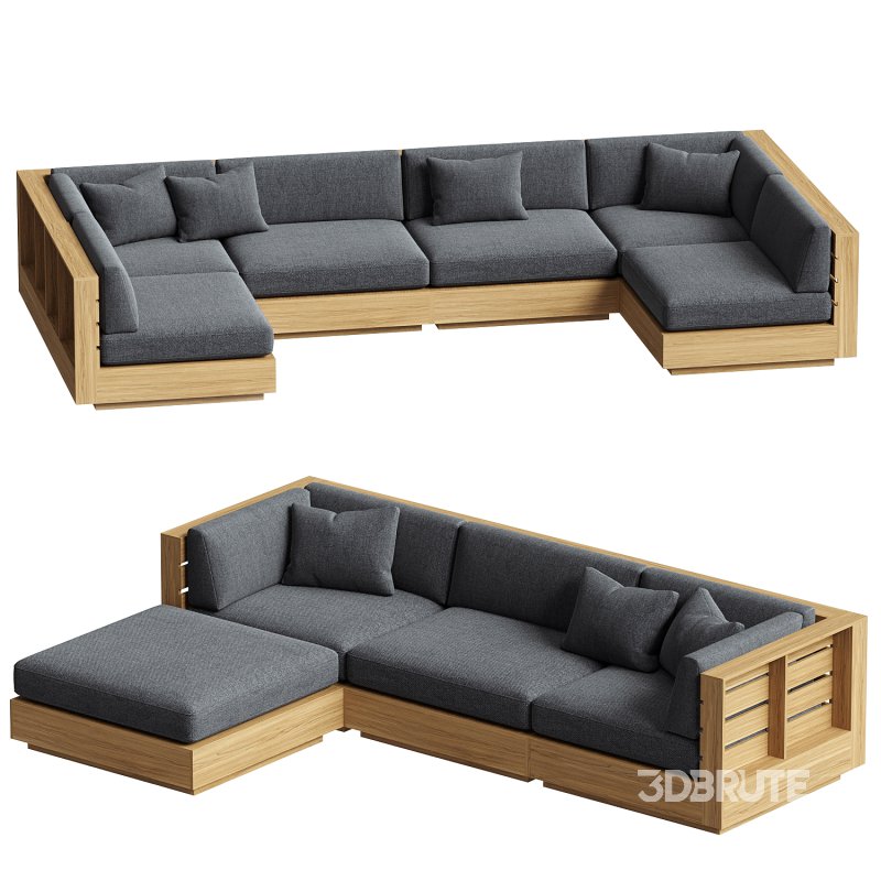 Bal Harbour Outdoor Teak Six and Corner Piece Sectional Image 1