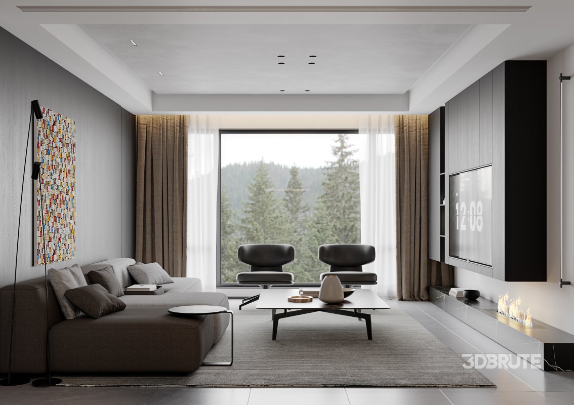 Modern living room and dining room interior scene Image 2