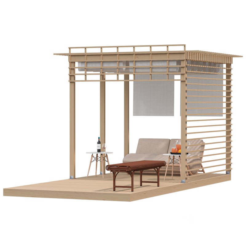 Pergola 3D Scene – Modern Outdoor Lounge and Dining Area Image 3