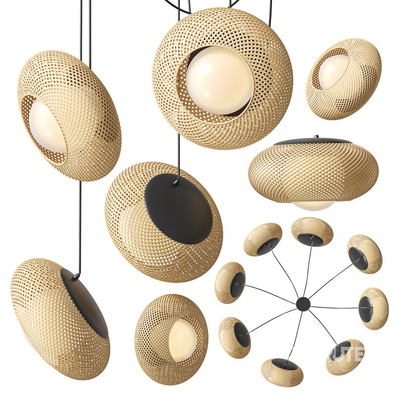 Bamboo 8 Lampshades Cluster Pendant Lamp Image 3