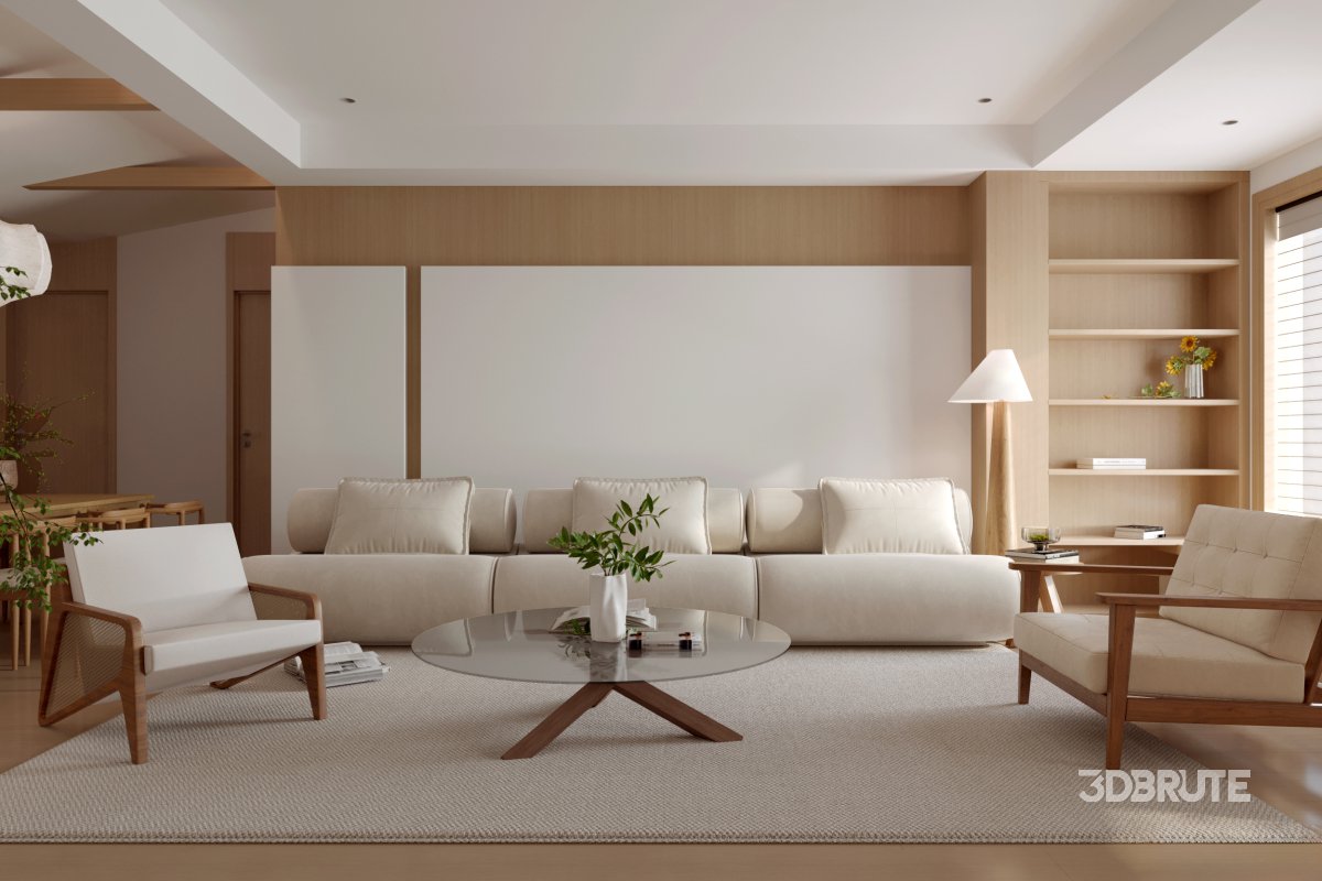 Modern living room and dining room interior scene Image 2