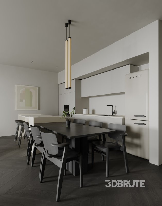 Modern living room and dining room interior scene Image 7