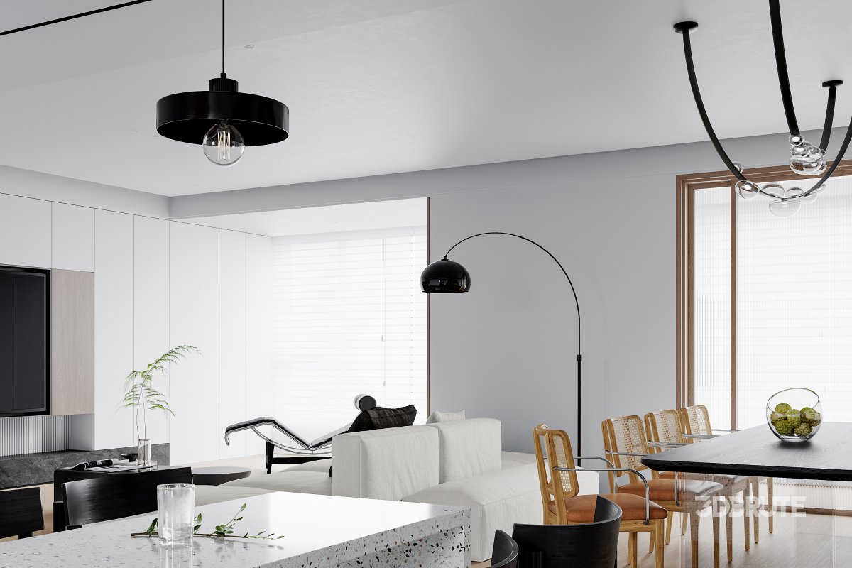 Modern living room and dining room interior scene Image 7