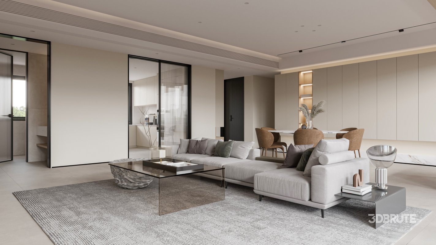 Modern living room and dining room interior scene Image 7