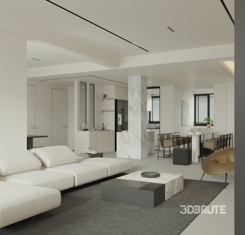 Modern living room and dining room bedroom interior scene Image 10