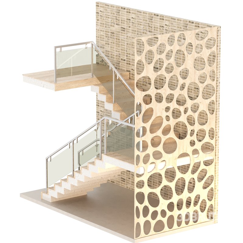 wooden staircase with brick wall Image 3