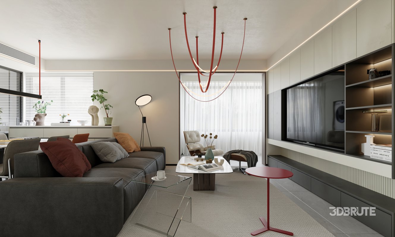 Modern living room and dining room interior scene Image 4