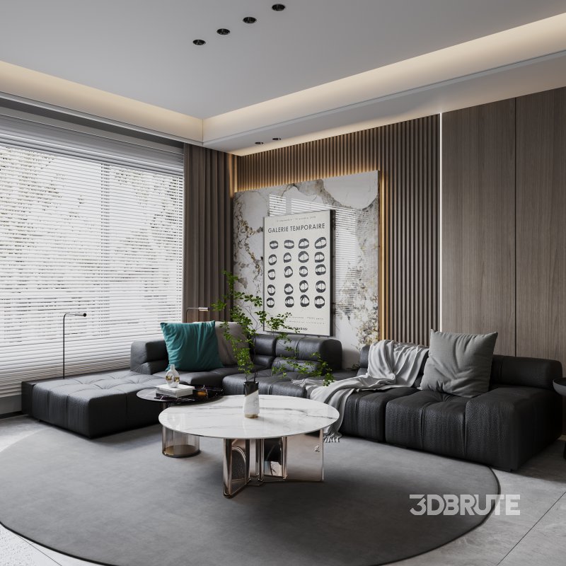 Modern living room and dining room interior scene Image 4