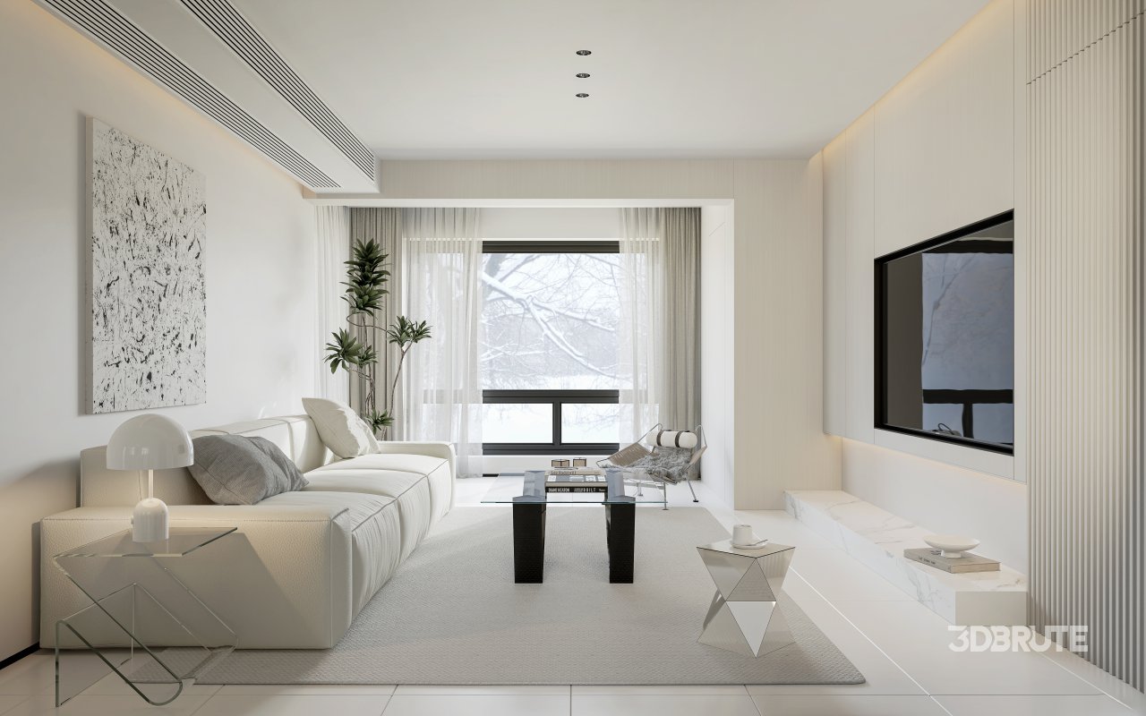 Modern living room and dining room interior scene Image 2