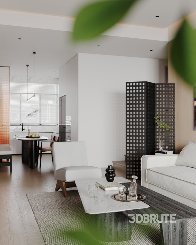 Modern living room and dining room interior scene Image 1