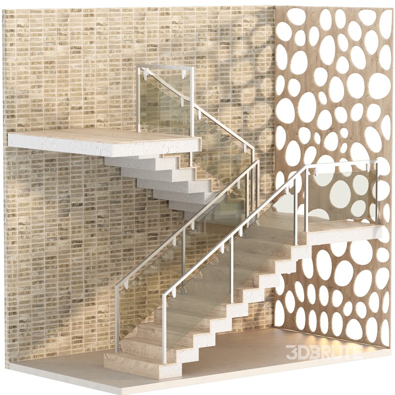 wooden staircase with brick wall Image 4