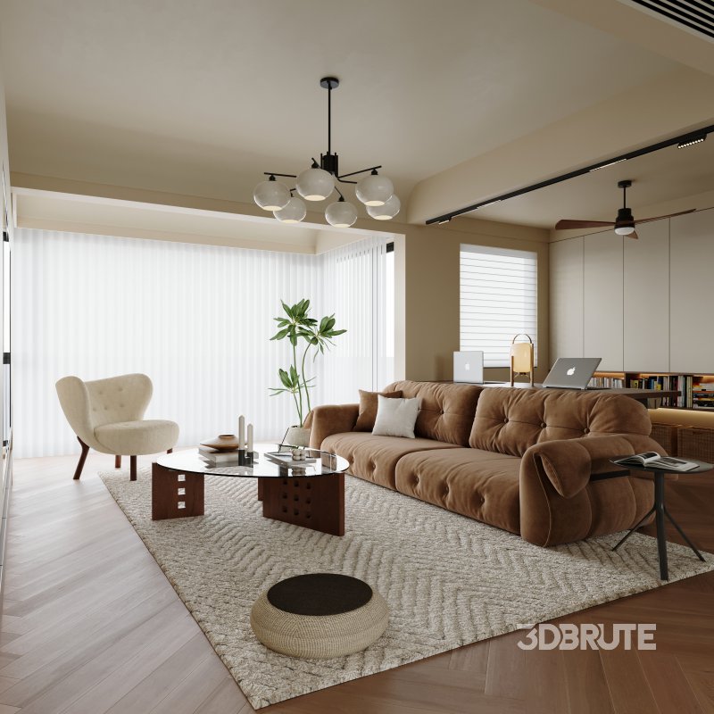 Modern living room and dining room interior scene Image 11