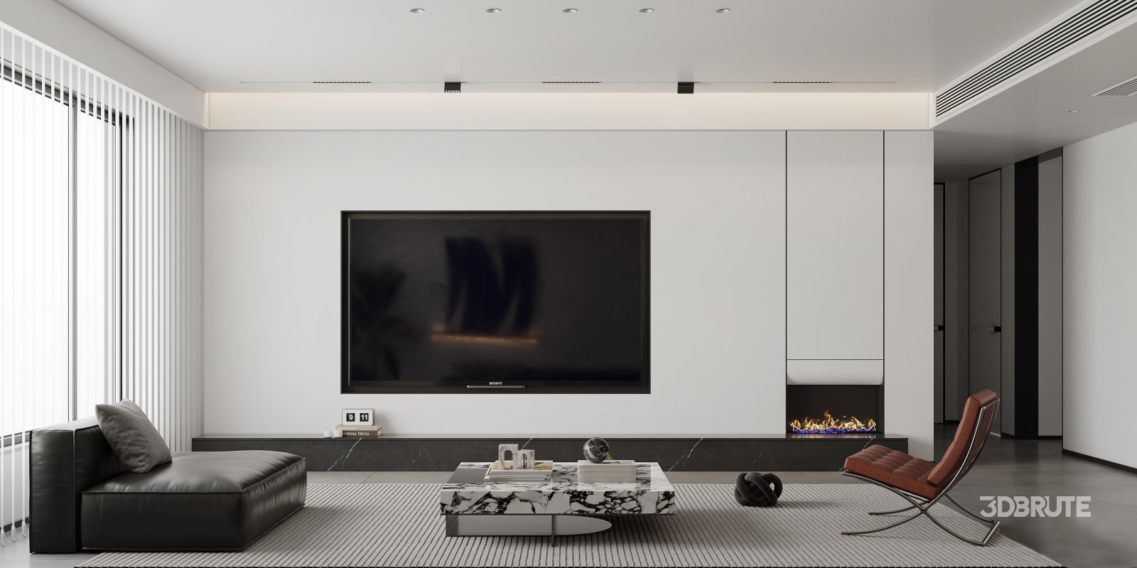 Modern living room and dining room interior scene Image 1