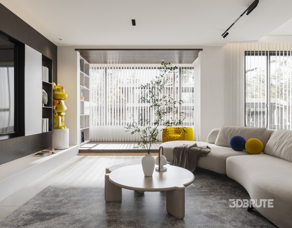 Modern living room and dining room bedroom interior scene Image 8