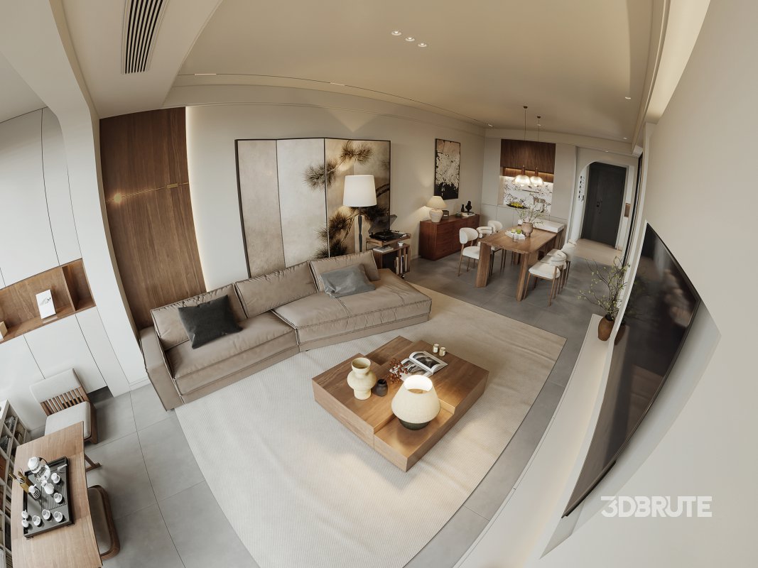 Modern living room and dining room interior scene Image 5