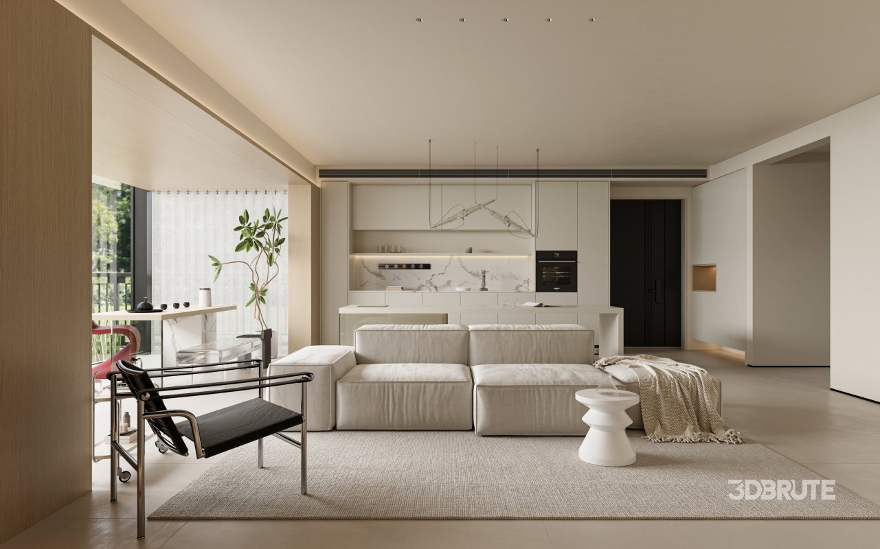 Modern living room and dining room interior scene Image 3