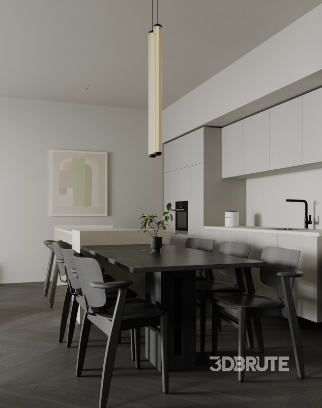 Modern living room and dining room interior scene Image 1