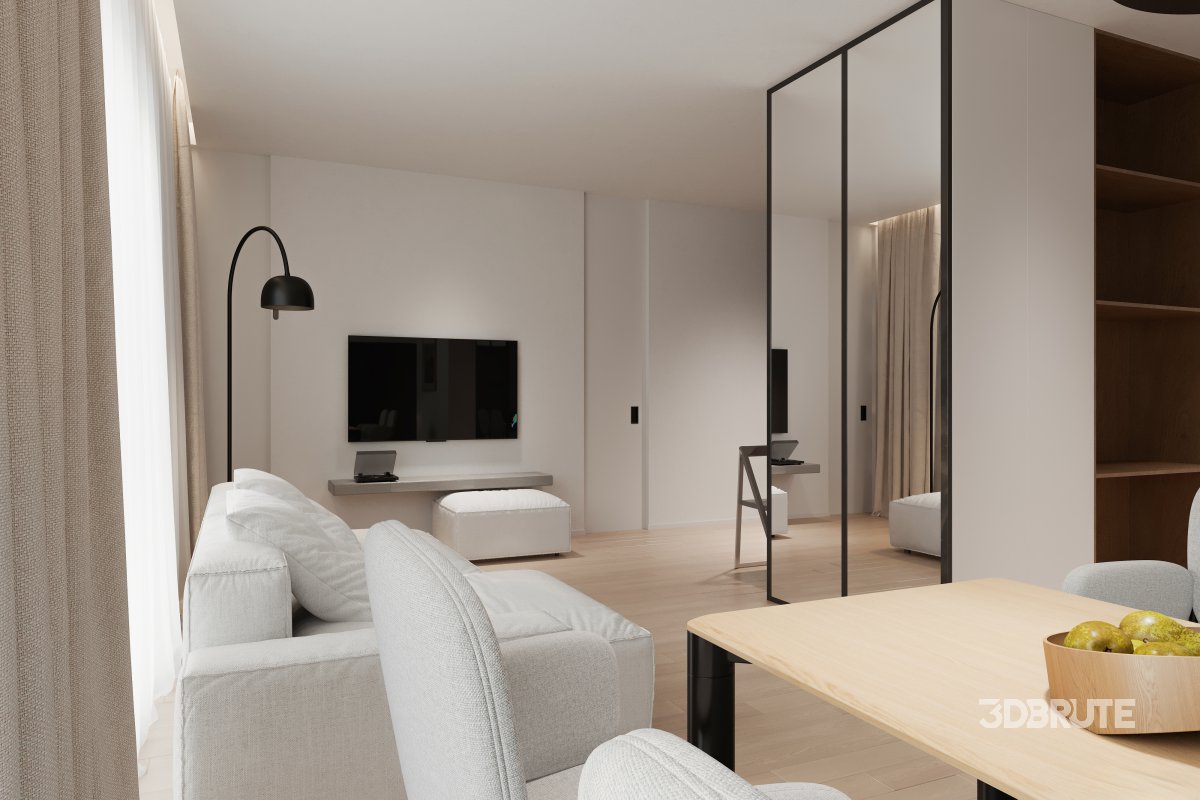 Modern living room and dining room interior scene Image 4