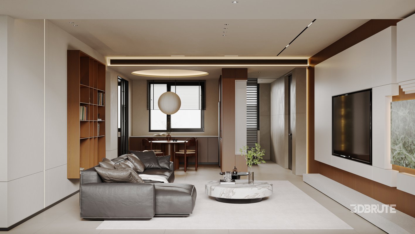 Modern living room and dining room interior scene Image 2