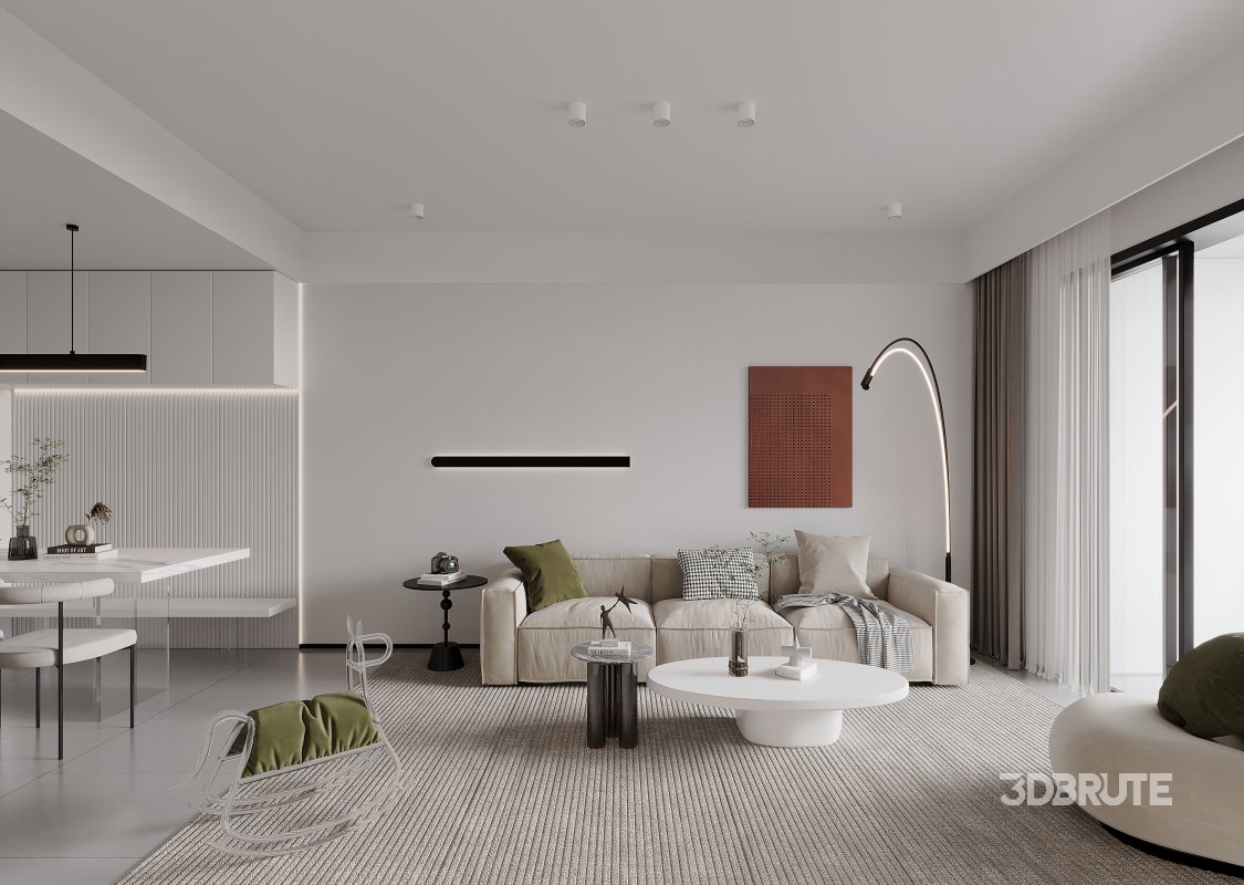 Modern living room and dining room interior scene Image 4