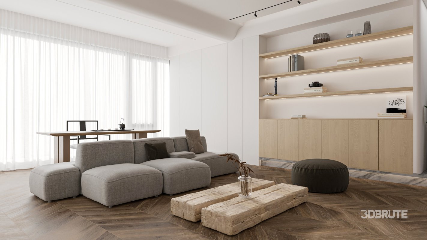 Modern living room and dining room interior scene Image 1