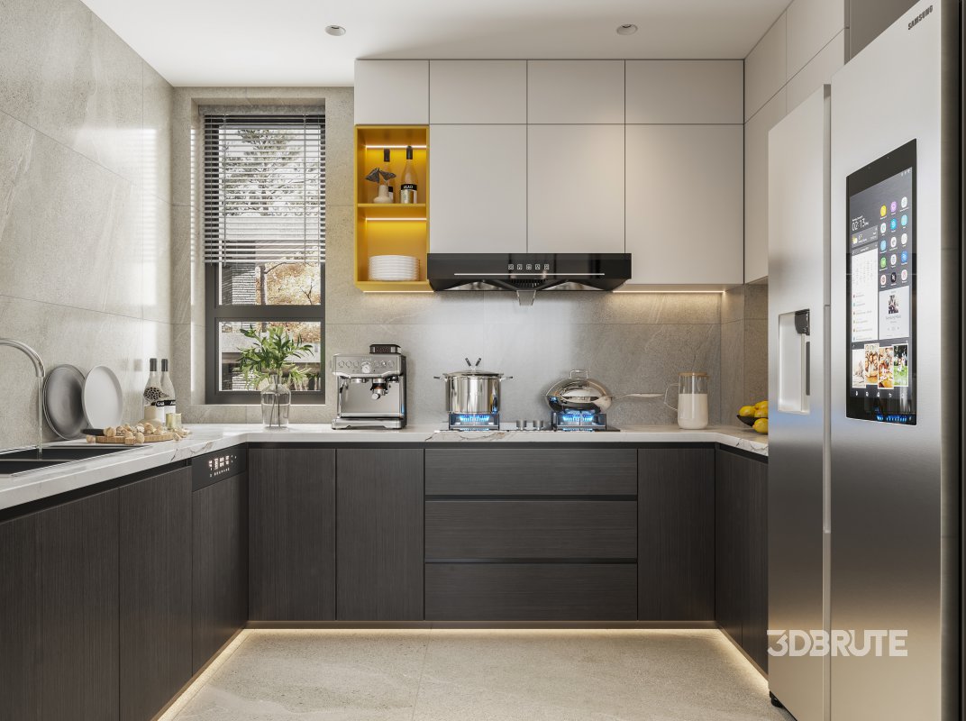 Modern living room and dining room bedroom interior scene Image 7