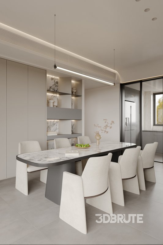 Modern living room and dining room interior scene Image 6