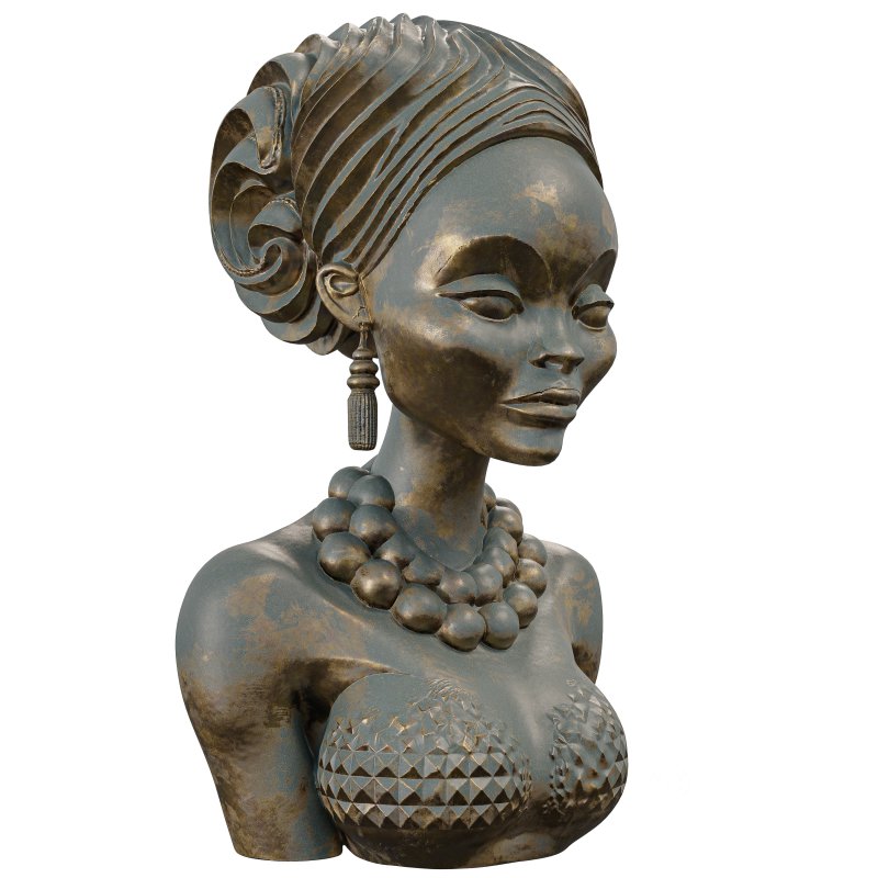 Polished Wood Bust 3D Model Stylized Female Figure Image 3